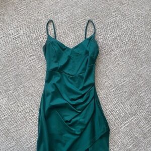 Windsor Teal Satin Slip Dress with Spaghetti Straps